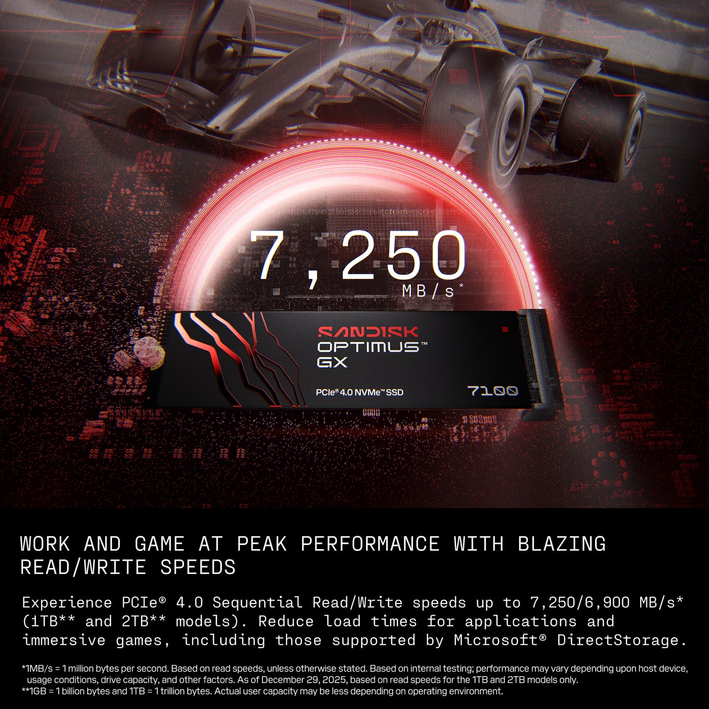 SANDISK Optimus GX 7100 NVMe Internal Gaming SSD Solid State Drive - Gen4 PCIe, M.2 2280, Up to 7,250 MB/s
