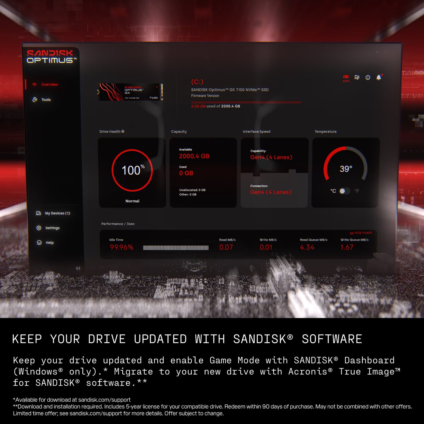 SANDISK Optimus GX 7100 NVMe Internal Gaming SSD Solid State Drive - Gen4 PCIe, M.2 2280, Up to 7,250 MB/s